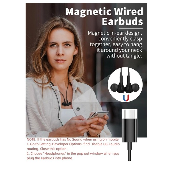 USB C Headphone for Samsung S23 FE S22 S21 S20 A53 A54 Wired Earbuds Magnetic in - Picture 3 of 12